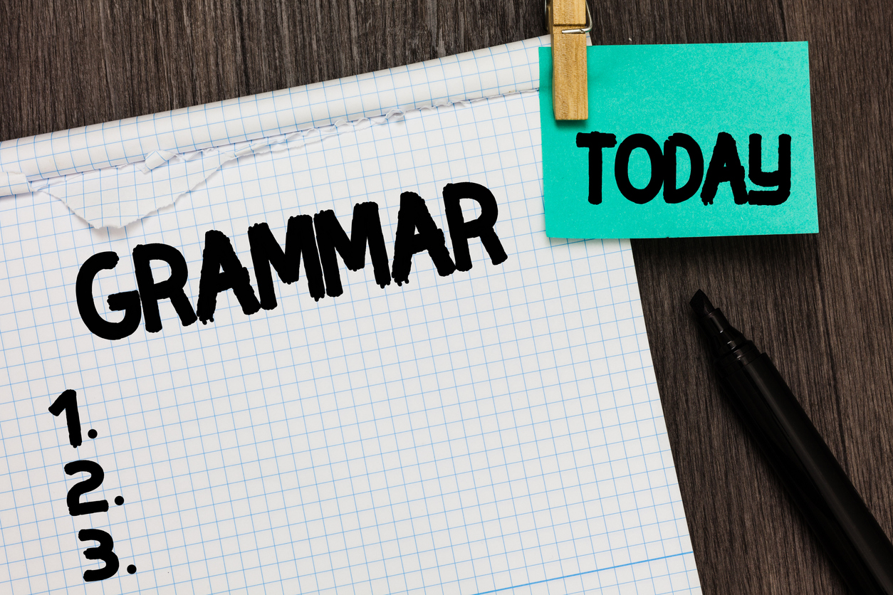Conceptual hand writing showing Grammar. Business photo showcasing System and Structure of a Language Correct Proper Writing Rules Notebook holding reminder important message wood background.
