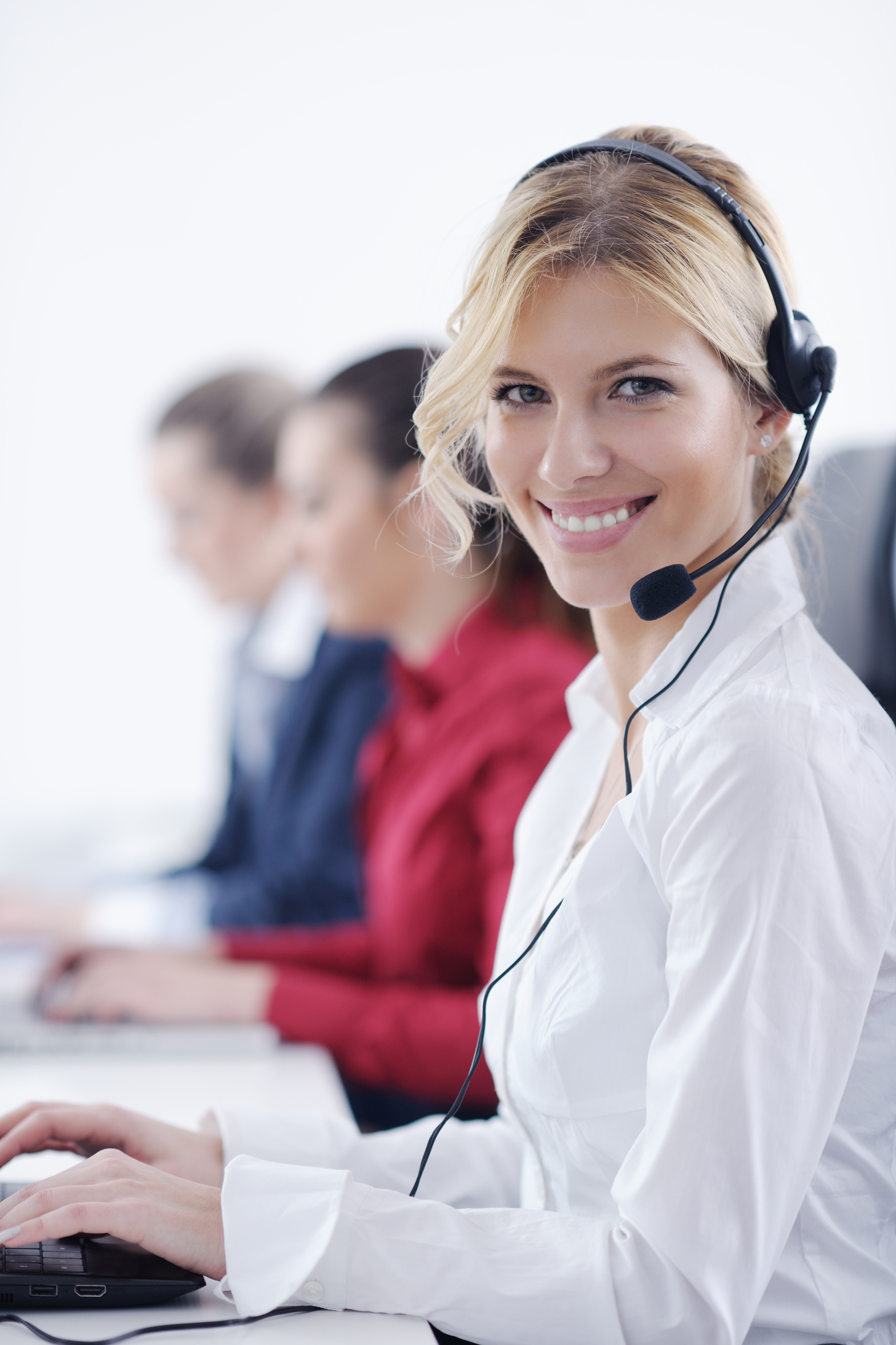 business woman group with headphones